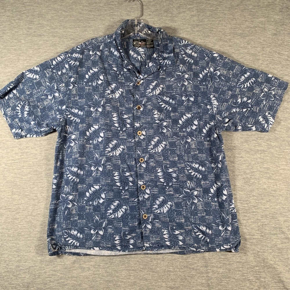 Op Sport Shirt Mens Medium Blue Hawaiian Floral Short Sleeve Button Front Aloha